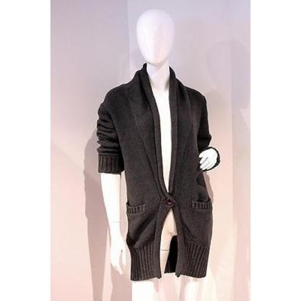 LA MADE Grey LONG Knit CARDIGAN Hoodie SWEATER Top M $140